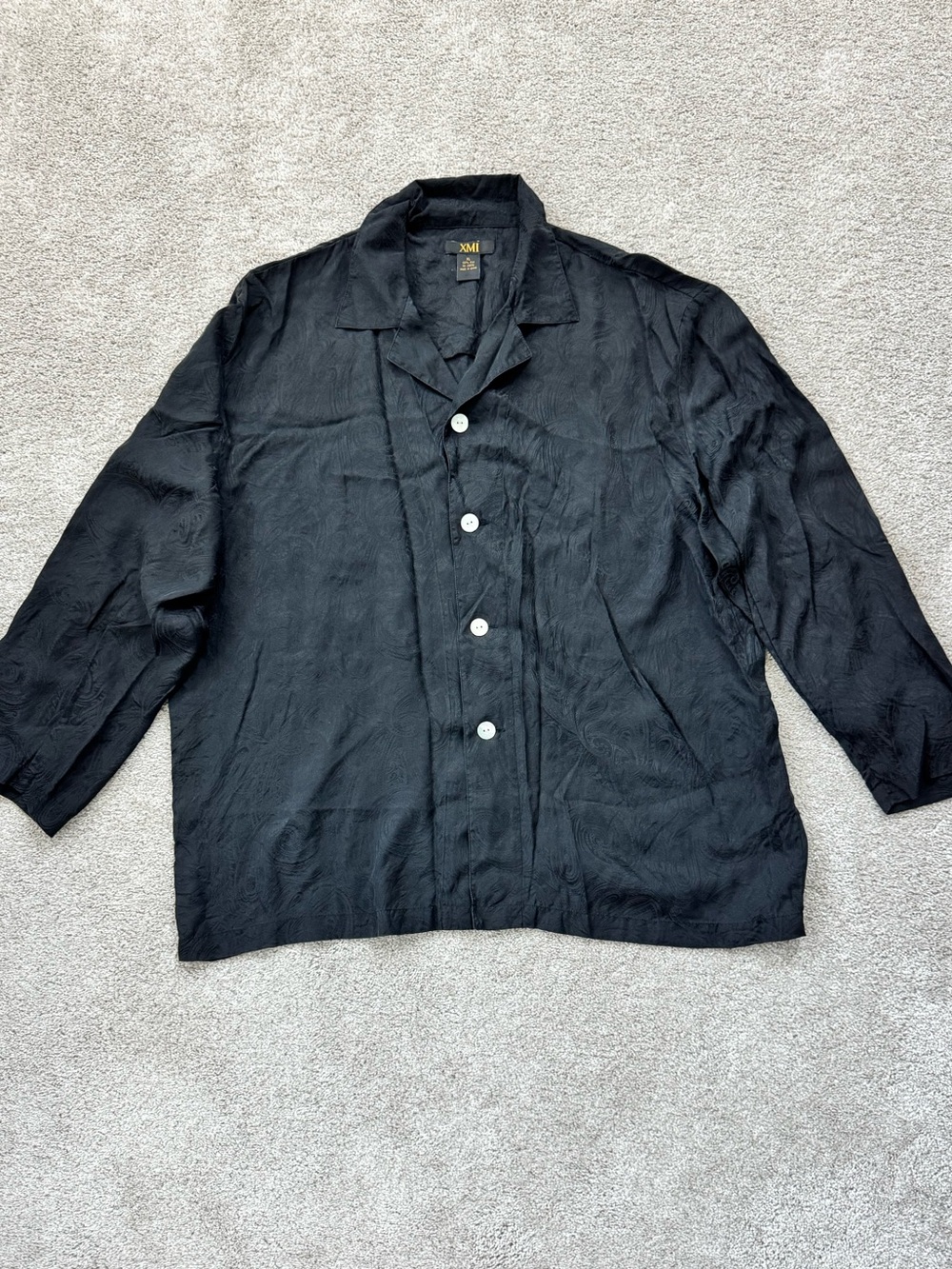 XMI 100% Silk Black Paisley Lightweight Men’s Shirt Pearl Finish Buttons Luxury